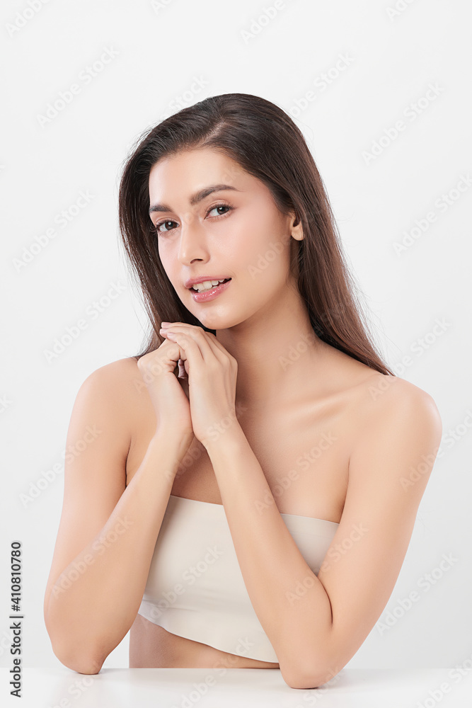 Beautiful young asian woman with clean fresh skin on white background, Face care, Facial treatment, Cosmetology, beauty and spa, Asian women portrait Beautiful young asian woman with clean fresh skin on white background, Face care, Facial treatment, Cosmetology, beauty and spa, Asian women portrait