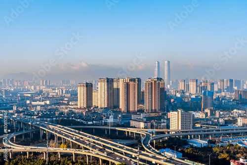 The distant scenery of the Juhua Overpass and the Twin Towers in Kunming  Yunnan  China