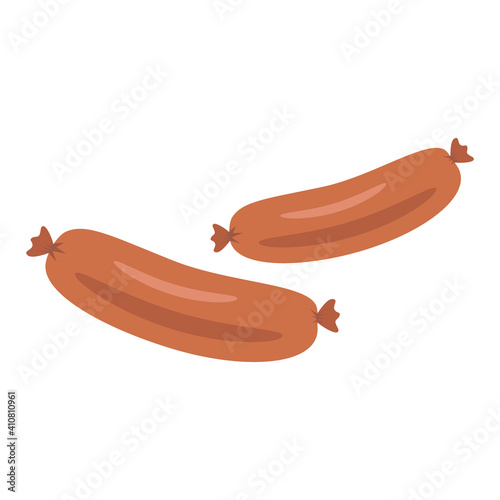 Delicacy meat sausages from meat. Grilled, fried or boiled. Not healthy food, fast food. Vector illustration. Flat style.