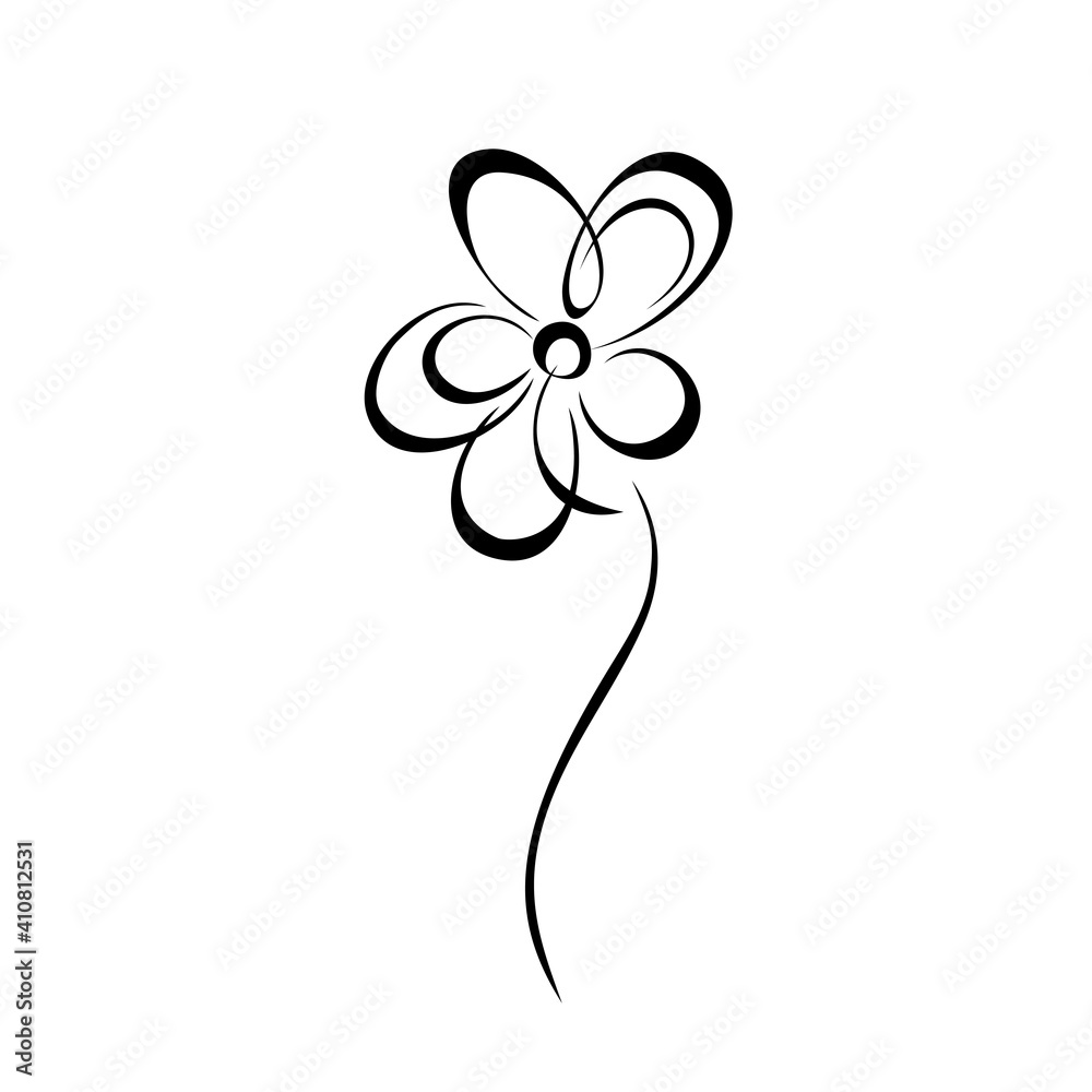 one stylized blooming flower on a short stalk without leaves in black lines on a white background one stylized blooming flower on a short stalk without leaves in black lines on a white background