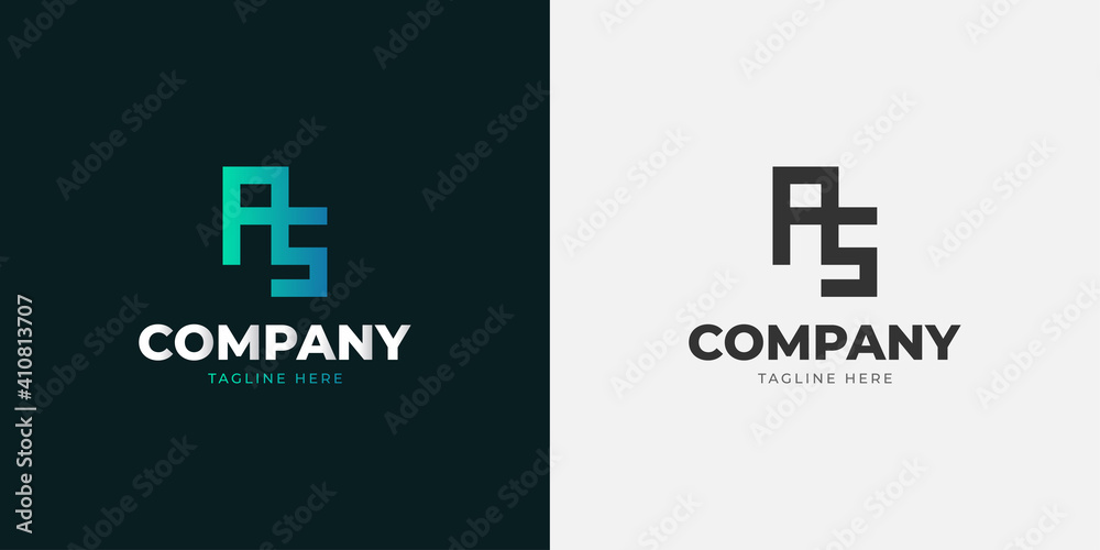 Initial Letter P and S Logo. PS or AS logo with Blue Gradient. Usable for Business Logo. Flat Vector Logo Design Template Element.