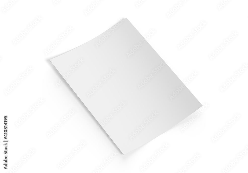 White sheet of paper mockup, clean empty paper note mock up template of A4 format with shadow on white background, 3d illustration