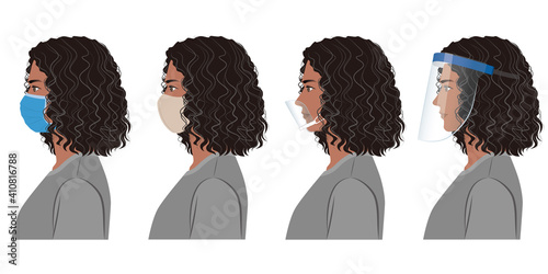 男性の横顔のイラスト. ウイルスの感染対策.