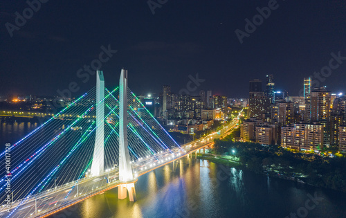 Night view of Hesheng Bridge and Huizhou Bridge in Huizhou City, Guangdong Province, China