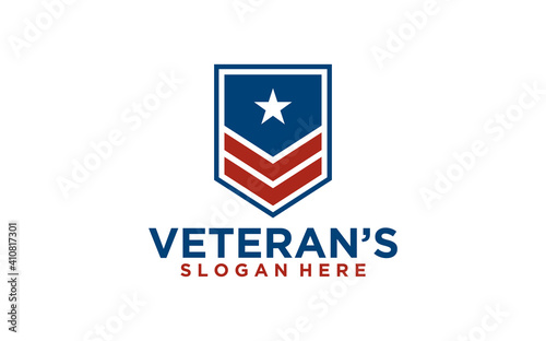 Emblem American Veteran Shield Patriotic National Logo Design Vector © zika_studio