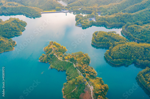 Aerial view of Honghua Lake scenic spot in Huizhou City, Guangdong Province, China photo