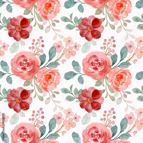 Seamless pattern of beautiful watercolor flowers  rose floral wallpaper  background  wild floral pattern