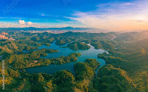 Fototapeta Naklejka Na Ścianę i Meble -  Aerial view of Honghua Lake scenic spot in Huizhou City, Guangdong Province, China