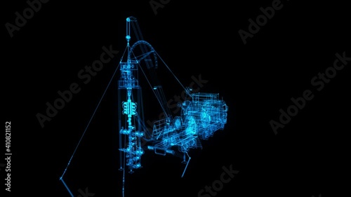 Truck machine for repair oil and gas equipment. Truck 3d virtual model. Digital technology visualization of 3d.