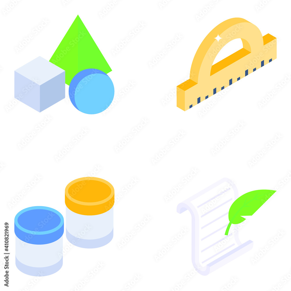 Pack of Painting and Geometry Isometric Icons
Pack of Painting and Geometry Isometric Icons