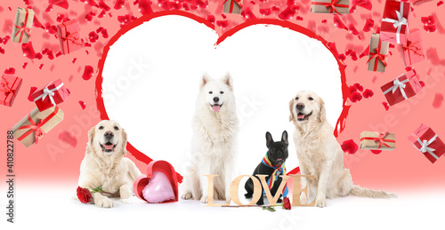 Canvas Print Beautiful greeting card with funny dogs for Valentine's Day celebration