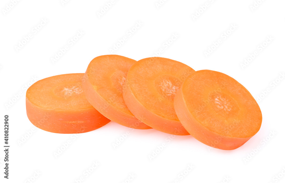 Carrot slices isolated on white background. Top view Carrot slices isolated on white background. Top view