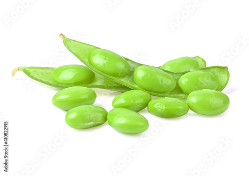 Green soy beans isolated on white background.
