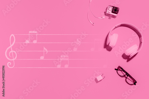 Modern headphones with vide...