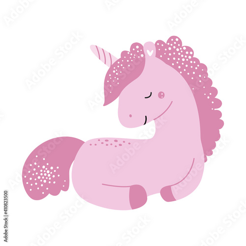 Cute cartoon character unicorn animal. Vector illustration.
