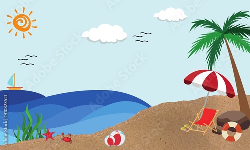 Summer holiday illustration with copy space in frame background