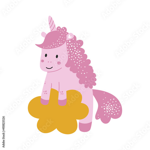 Cute cartoon character unicorn animal. Vector illustration.