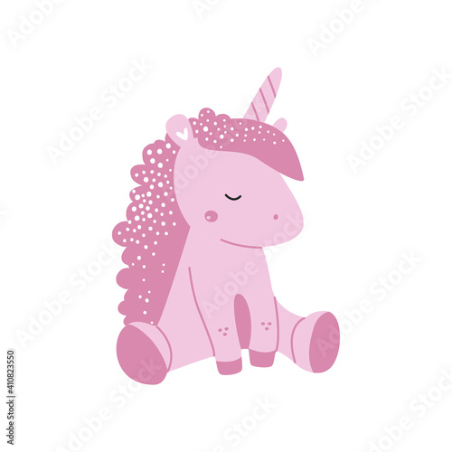 Cute cartoon character unicorn animal. Vector illustration.