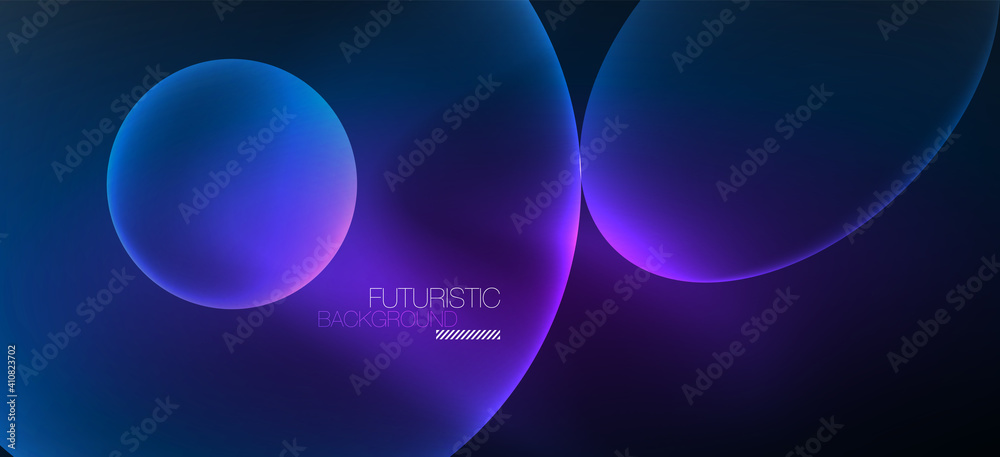 Neon ellipses abstract backgrounds. Shiny bright round shapes glowing in the dark. Vector futuristic illustrations for covers, banners, flyers and posters and other