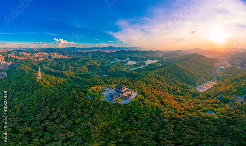 Aerial photos of gaobang mountain and Honghua lake scenic spots in Huizhou city  Guangdong province  China