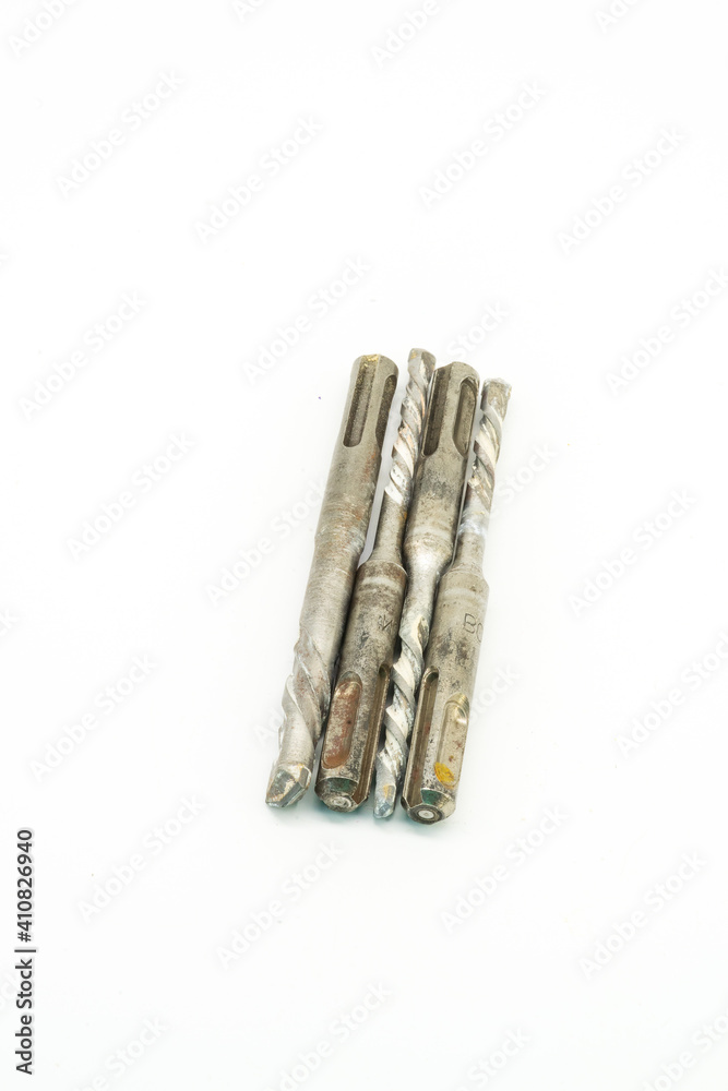 Set of different drills isolated on white background