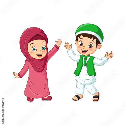 Happy Muslim kid cartoon on white background