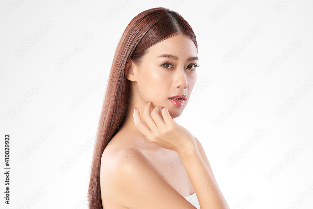 Beautiful young asian woman with clean fresh skin on white background, Face care, Facial treatment, Cosmetology, beauty and spa, Asian women portrait Beautiful young asian woman with clean fresh skin on white background, Face care, Facial treatment, Cosmetology, beauty and spa, Asian women portrait
