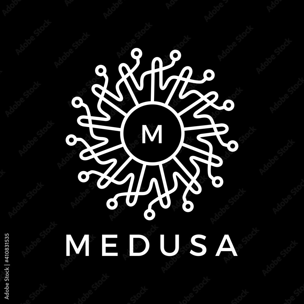 Fototapeta premium medusa tech mandala electric circuit logo vector icon illustration