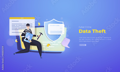 Cyber crime about data theft illustration for landing page concept