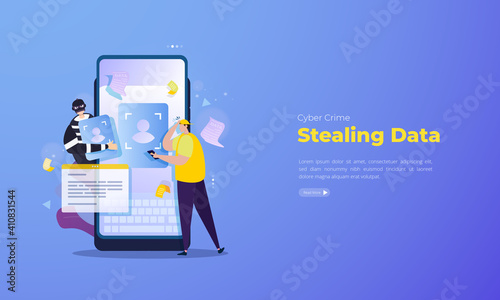 Cyber crime illustration about data access theft on mobile phone concept