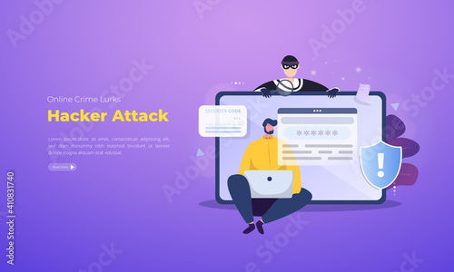 Cyber crime of hacker attack illustration concept