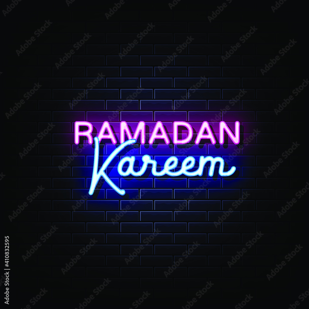 Ramadan kareem vector illustration for the celebration of Muslim community festival. Neon Style