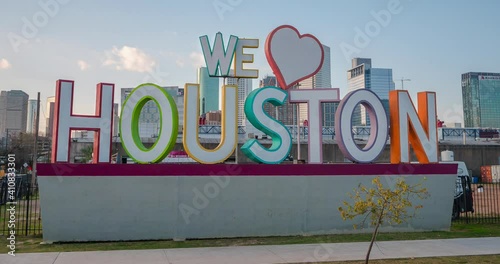 4K Time-Lapse of Cloudy Sky Over ‘We Love Houston’ Sign Near Downtown