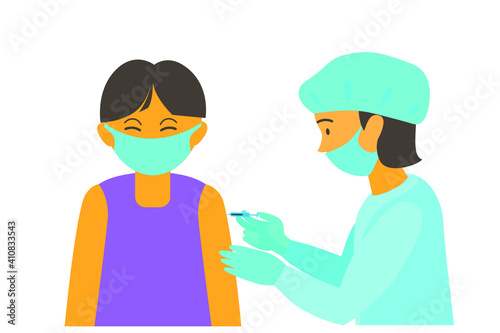 The doctor vaccinates the patient with the coronavirus vaccine. Immunity health protection concept. Vector illustration 