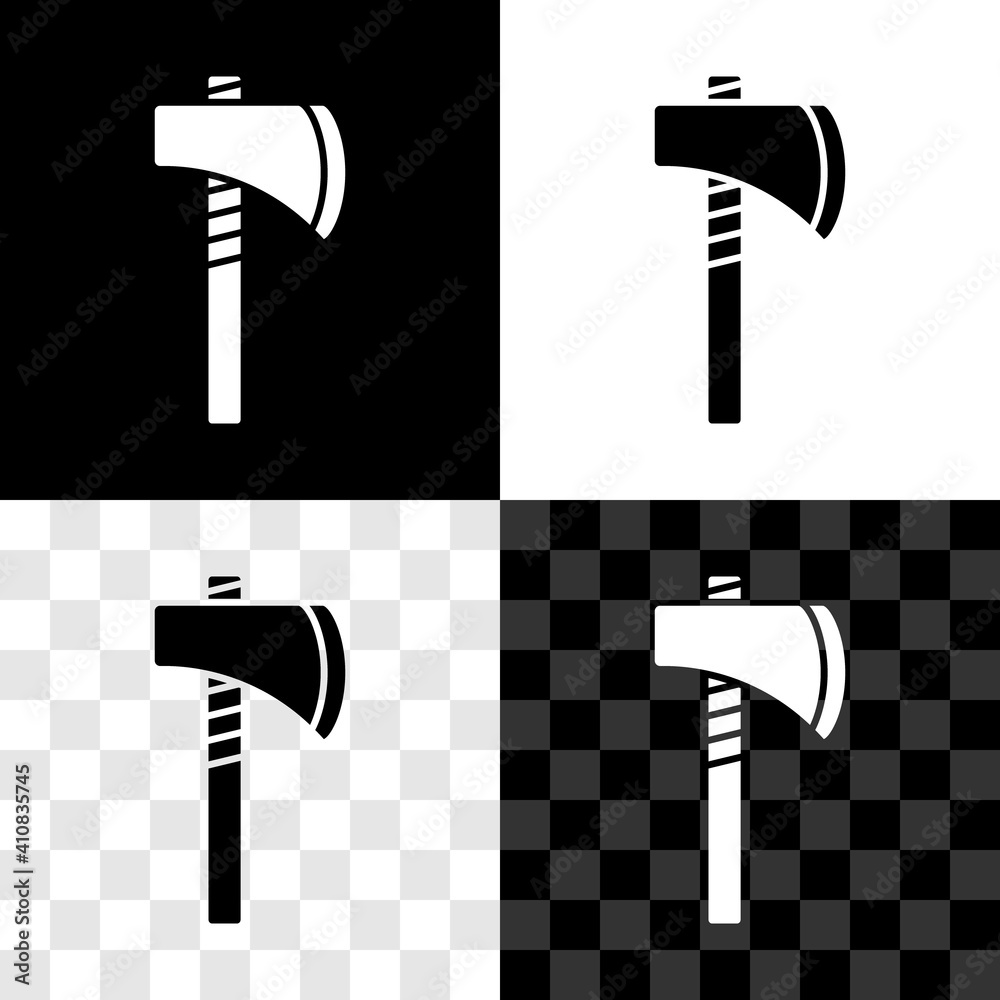 Set Native american tomahawk axe icon isolated on black and white ...