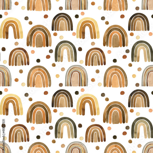 Scandinavian boho nursery Rainbow pattern with neutral gender colors. Watercolor illustration.