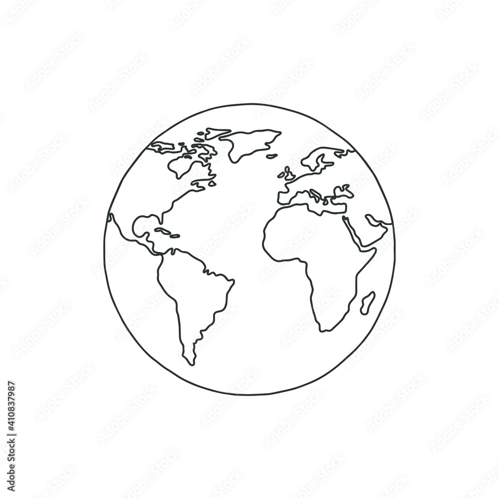 Linear earth silhouette. Globe. Planet Earth. Vector illustration. 