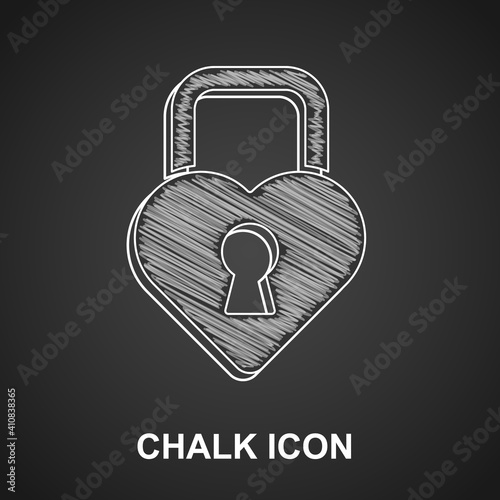 Chalk Castle in the shape of a heart icon isolated on black background. Locked Heart. Love symbol and keyhole sign. Vector.