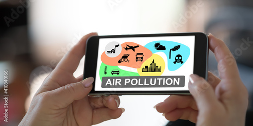 Air pollution concept on a smartphone