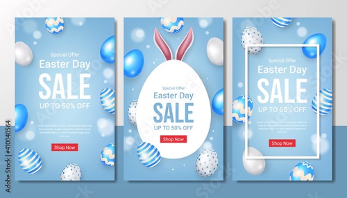 set of happy easter day sale poster template design illustration