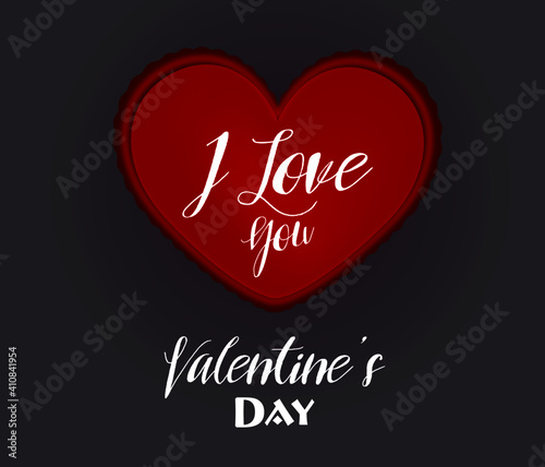 Background for cards for Valentine's Day. Red heart with a declaration of love on a gray background. Valentine's Day text. Red wax heart.