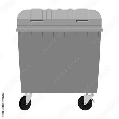 Gray garbage container isolated on white background. Vector illustration