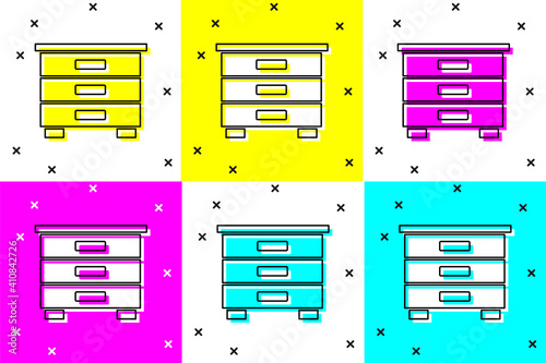 Set Furniture nightstand icon isolated on color background. Vector.