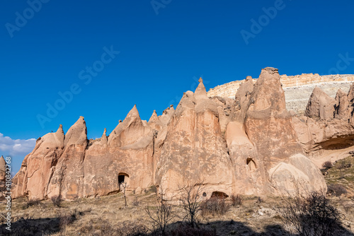 Beautiful historical and touristic places in Zelve valley , fairy chimneys, cave houses, Cappadocia, Nevsehir, Turkey