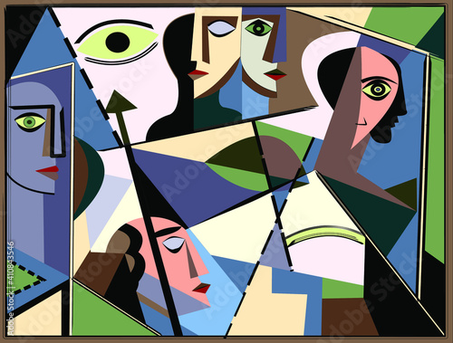 Colorful background, cubism art style,abstract portraits