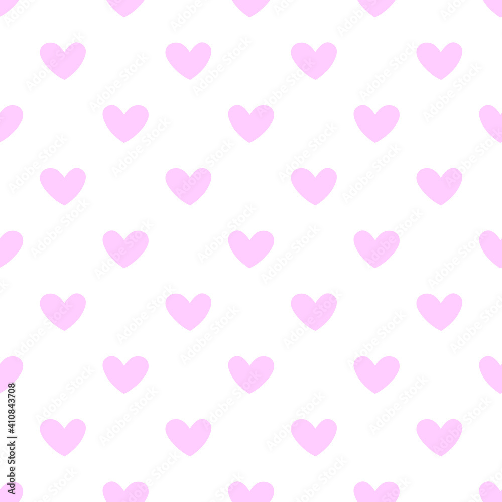 Polka dots seamless pattern with pink hearts. Valentines day background. Vector illustration.