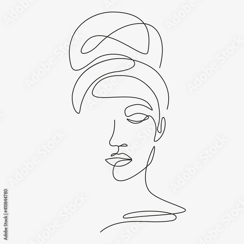 Woman head vector lineart illustration. One Line style drawing. 