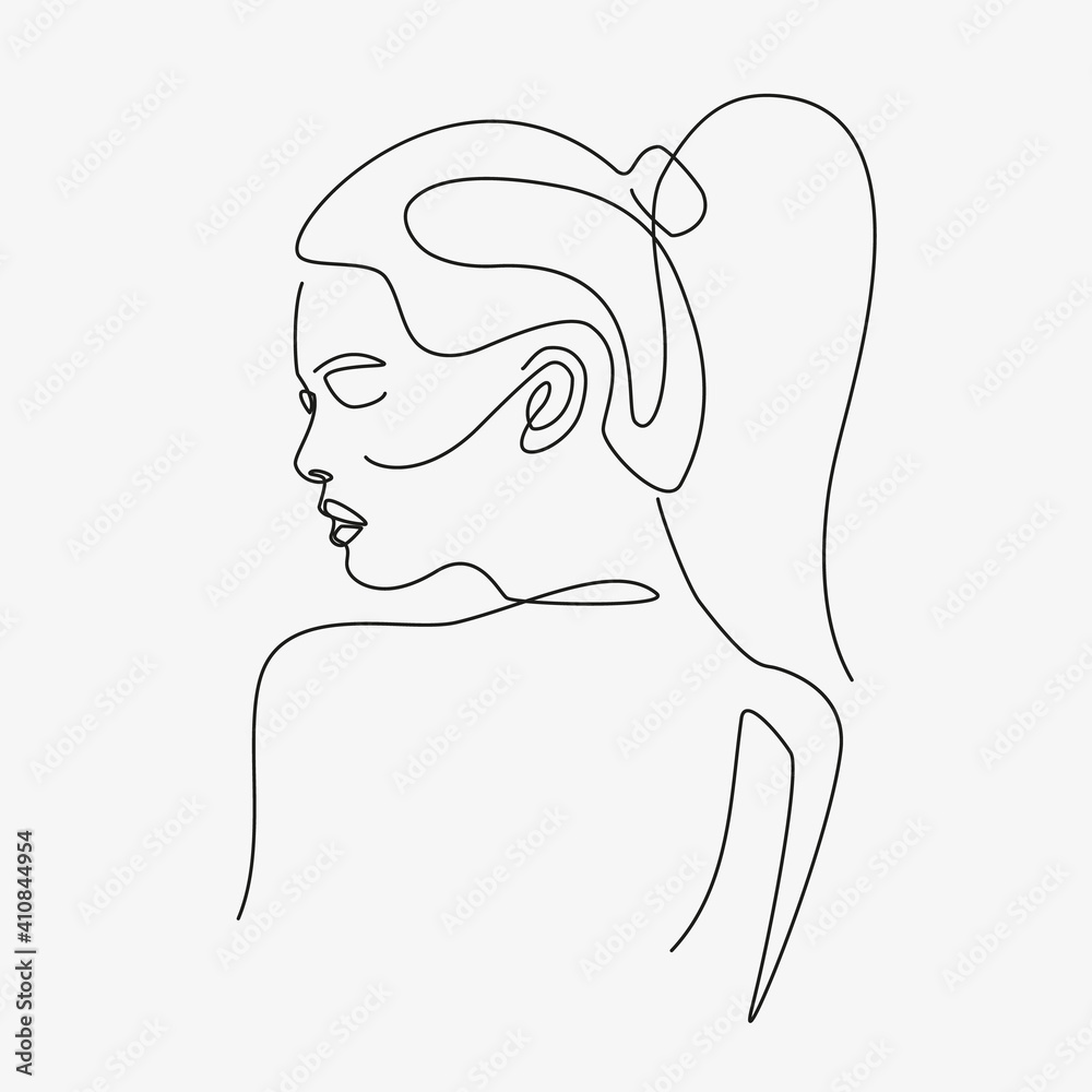 Vector Line Drawing Head Woman head vector lineart illustration. One Line style drawing. Stock ...