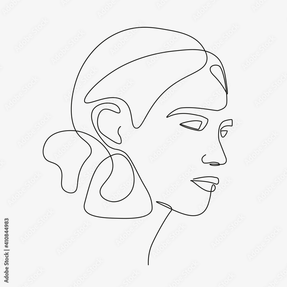 Woman head vector lineart illustration. One Line style drawing. Woman head vector lineart illustration. One Line style drawing.