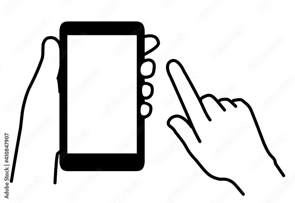 スマホを持つ手 両手 白黒 イラスト Stock Illustration Adobe Stock
